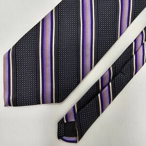 ROBERT TALBOTT BEST OF CLASS SILK TIE BLACK PURPLE MICRO DOT STRIPE 3.5" X 58"